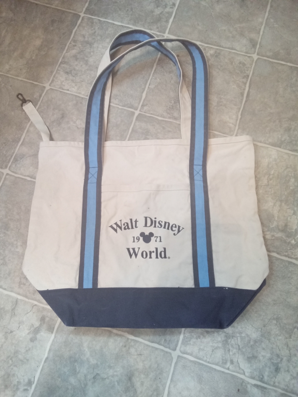 Disney Canvas Tote Bag in Beige and Navy with Blue Straps